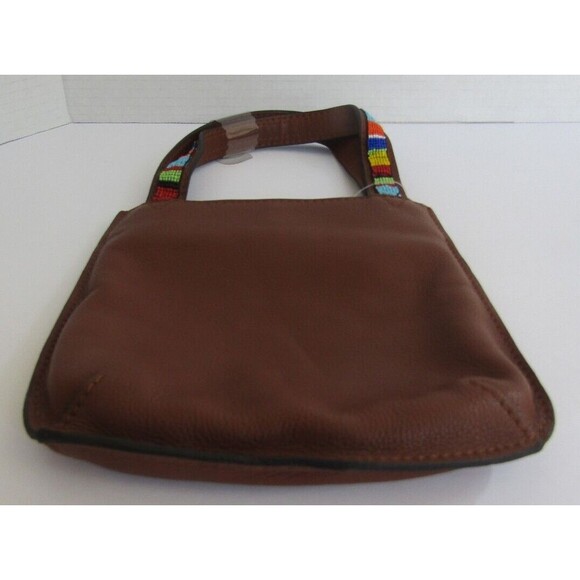 Fossil Mini Bag Brown Pebbled Leather Beaded Rainbow Straps NWOT - Picture 4 of 4